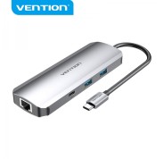 Vention Docking Station 9 en 1 USB-C a HDMI 4K/2xUSB3.0/USB-C Gen1/RJ45/Lector TF/SD/Jack Audio/PD100W - 0.15m - Color Gris