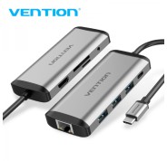 Vention Docking Station 9 en 1 USB-C a HDMI 4K/3xUSB 3.0/RJ45/Lector SD/MicroSD/Jack Audio/PD 87W - 0.15m - Color Gris
