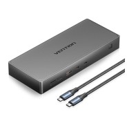 Vention Estacion de Docking 10 en 1 - 100W - Cable 0.5m - Ethernet RJ45 - HDMI 4K - Displayport - 5xUSB-C - USB-A - Tarjeta TF - SD - Power Delivery - Color Gris