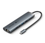 Vention Estacion de Docking 9 en 1 - Cable USB-C de 15cm Integrado - Ethernet RJ45 - HDMI 4K - 2xUSB-C - Tarjeta TF - SD - 2xUSB-A - Jack 3.5mm - Power Delivery - Color Gris