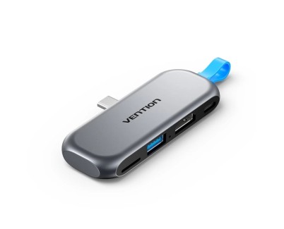 Vention Estacion de Docking - Acoplamiento sin Cables con USB-C Macho - Power Delivery 100W - HDMI 4K - USB-C - USB-A - Tarjeta TF - Color Gris