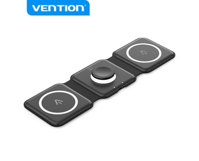 Vention FGG Plataforma de Carga Inalambrica 3 en 1 con MagSafe - Carga Rapida 15W - Luz Nocturna LED - Color Negro