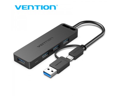 Vention HUB 5 en 1 USB 3.0 y USB-C a 4xUSB/USB-C PD - 0.15m - Color Negro
