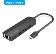 Vention HUB 5 en 1 USB-C a 3xUSB2.0/RJ45/Micro B Powered - 0.15m - Color Negro