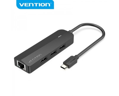 Vention HUB 5 en 1 USB-C a 3xUSB2.0/RJ45/Micro B Powered - 0.15m - Color Negro