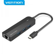 Vention HUB 5 en 1 USB-C a 3xUSB3.0/RJ45/Micro B Powered - 0.15m - Color Negro