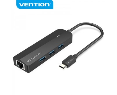 Vention HUB 5 en 1 USB-C a 3xUSB3.0/RJ45/Micro B Powered - 0.15m - Color Negro