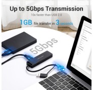 Vention HUB 6 en 1 USB 3.0 a USB3.0x3/TF/SD/Micro-B - 0.15m - Color Negro