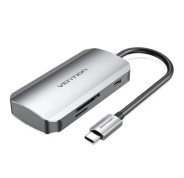 Vention Hub 6 en 1 USB-C a 3x USB3.0, Lector Tarjetas SD/MicroSD, USB-C PD100W - Longitud del Cable 0.15m - Color Gris
