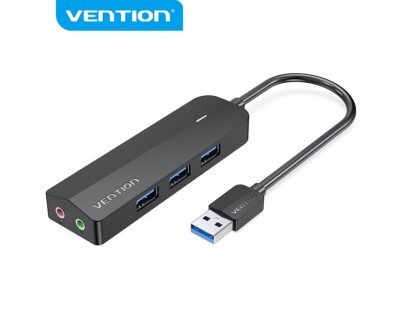 Vention HUB 6 en 1 USB3.0 a 3xUSB3.0/Tarjeta de sonido/MicroUSB Powered - 0.15m - Color Negro