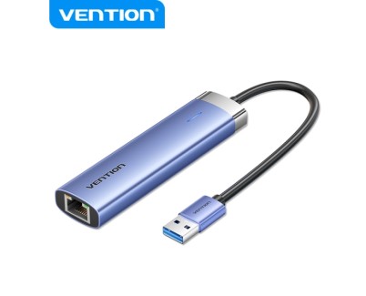Vention Hub USB 3.0 5 en 1 - Transferencia 5 Gbps - Puerto Gigabit Ethernet - Amplia Compatibilidad - Control Termico Eficiente - Color Azul