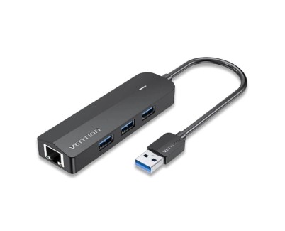 Vention Hub USB 4 en 1 - 3xUSB-A - Ethernet RJ45 - Cable USB-A de 15cm - Indicador LED - Velocidad hasta 5Gbps - Color Negro