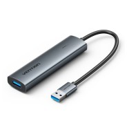 Vention Hub USB 5 en 1 - 3xUSB-A - 2xUSB-C - Cable USB-A de 15cm - Indicador LED - Velocidad hasta 5Gbps - Color Gris
