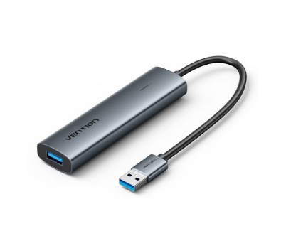 Vention Hub USB 5 en 1 - 3xUSB-A - 2xUSB-C - Cable USB-A de 15cm - Indicador LED - Velocidad hasta 5Gbps - Color Gris
