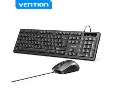 Vention KTC Teclado y Raton Ergonomico - 104 Teclas - Sensor 1200 DPI - Plug and Play - Amplia Compatibilidad - Color Negro