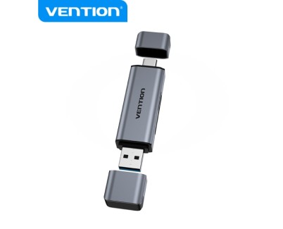 Vention Lector de Tarjetas 2-in-1 USB 3.0 A+C - Aluminio Metalizado - Soporta SD/TF - Capacidad 512GB - Lectura Dual - Color Gris