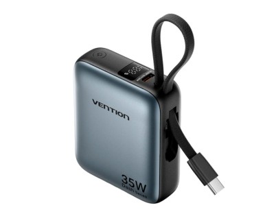Vention Mini Powerbank de 10000mAh - Potencia de Salida hasta 35W - Cable USB-C Integrado - Power Delivery - Tecnologia PPS - Color Gris