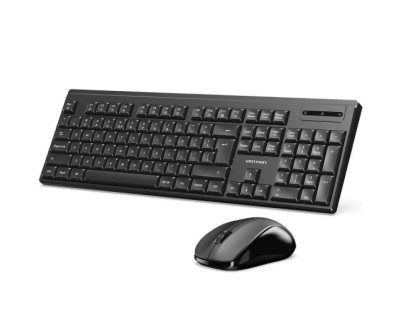 Vention Pack Tecaldo y Raton Inalambrico 2.4GHz - QWERTY ES - 105 Teclas - Raton Simetrico con 3 Botones 1200dpi - Carcasa en ABS - Alcance hasta 10m - Alimentacion a Pilas - Color Negro