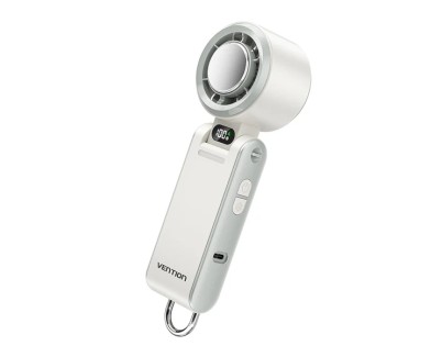 Vention PBC Ventilador de Mano - Velocidad Maxima 13000RPM - Nivel Regulable de 1 a 100 -  Funcion Frio - Bateria de 3000mAh - Pantalla LED - Conexion USB-C - Ligero y Compacto - Color Blanco
