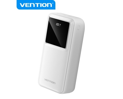 Vention Powerbank 30000mAh - Carga Rapida 22.5W - USB-C/USB-A/Micro-USB - Pantalla LED - Ligero y Seguro - Color Blanco