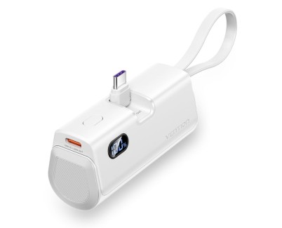 Vention PowerBank 4800mAh - USB-C - Carga Rapida 22.5W - Conector Plegable - Color Blanco