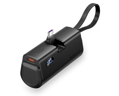 Vention PowerBank 4800mAh - USB-C - Carga Rapida 22.5W - Conector Plegable - Color Negro