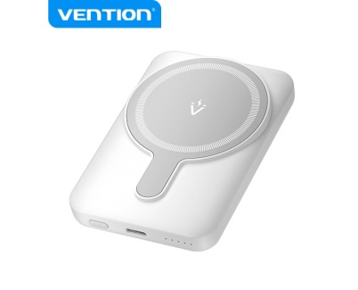 Vention PowerBank 5000mAh Magnetico Inalambrico - USB-C Dual - 20W - Display Luminoso - Carga Rapida - Material Resistente - Color Blanco