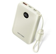 Vention Powerbank de 10000mAh - Potencia de Salida hasta 22.5W - USB-A - USB-C - Pantalla LED - Cable USB-C de 17cm - Apto para Viajes Aereos - Color Beige