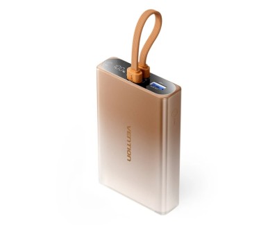 Vention Powerbank de 10000mAh - Potencia de Salida hasta 22.5W - USB-A - USB-C - Pantalla - Linterna LED Integrada - Apto para Viajes Aereos - 108x68x22mm - Color Dorado