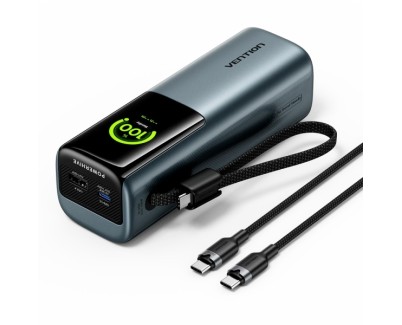 Vention Powerbank de 20000mAh - Potencia de Salida hasta 165W - Cable USB-C Integrado - Power Delivery - USB-A - USB-C - Pantalla TFT - Tecnologia PPS y UFCS - Color Gris