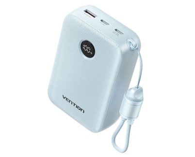Vention Powerbank de 20000mAh - Potencia de Salida hasta 22.5W - USB-A - USB-C - Pantalla LED - Cable USB-C de 17cm - Apto para Viajes Aereos - Color Azul