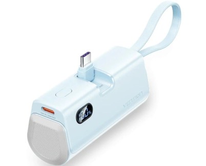 Vention Powerbank de 4800mAh - Potencia de Salida hasta 22.5W - Cable USB-C y Lightning Integrado - Pantalla Digital - Plegable - Color Azul
