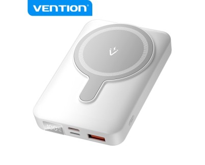 Vention Powerbank Inalambrico Magnetico 10000 mAh - Pantalla LED - Carga Rapida 22.5 W - USB-C/Lightning/USB-A - Color Blanco