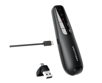 Vention Presentador Inalambrico - Puntero Laser Rojo - Bateria 200mAh - Cable USB-C Incluido - Alcance hasta 50m - Control de Cursor - Color Negro