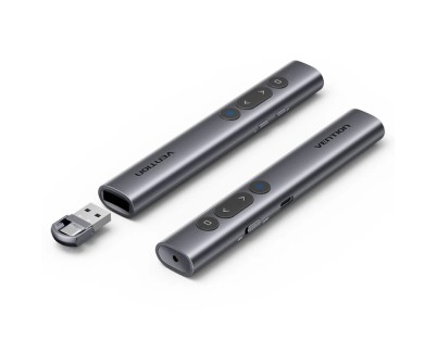 Vention Presentador Inalambrico - Puntero Laser Verde - Bluetooth - Bateria 200mAh - Transmision 4GHz - Alcance hasta 50m - Recargable - Monitoreo de Bateria - Multifuncion - Color Gris