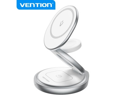 Vention Soporte de Cargador Inalambrico 3 en 1 con MagSafe - Carga Rapida - Rotacion 360° - Proteccion de Ocho Capas - Color Blanco