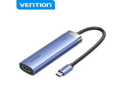 Vention T6E Hub USB-C 5 en 1 - Transferencia 5 Gbps - Pantalla 4K - Carga Rapida 100W - Color Azul