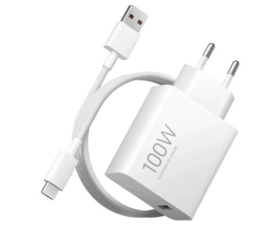 Xiaomi 100W Cargador GAN de Pared para Smartphone USB-A 100W + Cable - Identificacion Inteligente de Dispositivos - Color Blanco