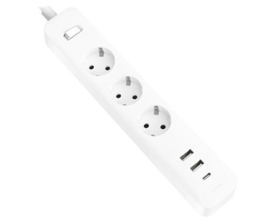 Xiaomi 20W Power Strip Regleta con Interruptor - 3 Tomas Schuko - 2 Puertos USB C 20W + 1 USB A - Carga Rapida 20W - Material Retardante de Llama 750&deg;C - Proteccion Infantil - Cable 1.4 m - Color Blanco