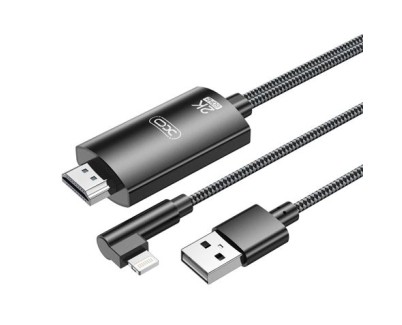 XO Adaptador de Cable Lightning A Hdmi - Longitud de 1.8m - Soporte de Resolucion 2K(60Hz)/1080P - Intercambio de Datos y Audio - Fuente de Alimentacion USB - Color Negro