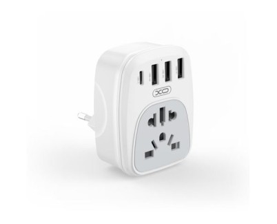 XO Adaptador de Enchufe Internacional - Potencia 2500W - USBx3 + USB-C - Color Blanco