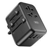 XO Adaptador de Viaje Universal - Conexiones para mas de 150 Paises - Salida de hasta 2500W - Puerto USB-C de 65W - Salida de Cinco Puertos - Color Negro