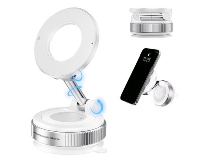 XO C169 Soporte Magnetico de Coche para Smartphones - Fijacion por Vacio - Rotacion 360º - Brazo Extensible - Multisuperficie - Boton de Liberacion  - Aro Metalico Incluido - Color Blanco