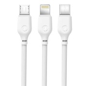 XO Cable de Carga Rapida 3 en 1 - Micro, Tipo C y Lightning a USB - 1m - Color Blanco