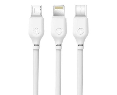 XO Cable de Carga Rapida 3 en 1 - Micro, Tipo C y Lightning a USB - 1m - Color Blanco