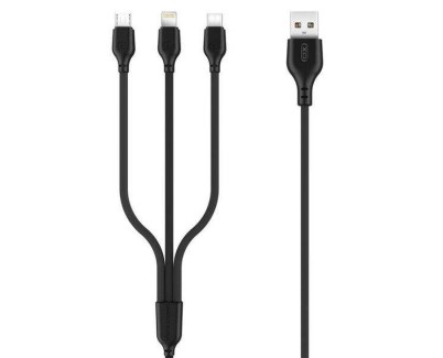 XO Cable de Carga Rapida 3 en 1 - Micro, Tipo C y Lightning a USB - 1m - Color Negro