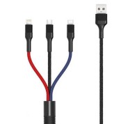 XO Cable Trenzado USB-A Macho a USB-C, MicroUSB y Lightning - Carga Rapida 2A - Longitud 1.20m