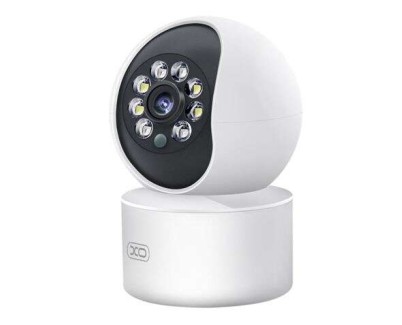 XO Camara de Seguridad Wifi - Resolucion 3mpx 2304x1296 - Deteccion de Movimiento 0-10m - Vision Nocturna - Intercomunicador de Voz - Grabacion en Bucle - Rotacion Ajustable - Soporta MicroSD hasta 128Gb - Color Blanco