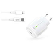 XO Cargador de Carga Rapida 20W - Puerto Tipo C - Carga + Del 50% en 30 Minutos - Proteccion de Sobretensiones - Incluye Cable de Carga Lightning - Color Blanco