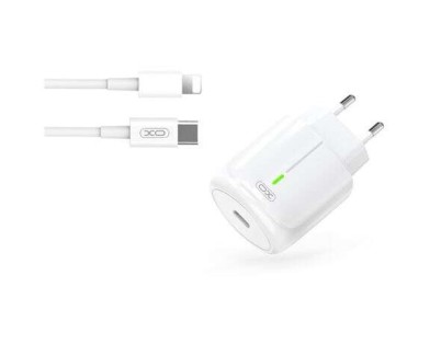 XO Cargador de Carga Rapida 20W - Puerto Tipo C - Carga + Del 50% en 30 Minutos - Proteccion de Sobretensiones - Incluye Cable de Carga Lightning - Color Blanco